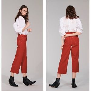 Zara High Rise Denim Culottes Crop Wide Leg Jeans